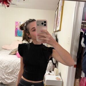 Black Ruffle Sleeve Crop Top